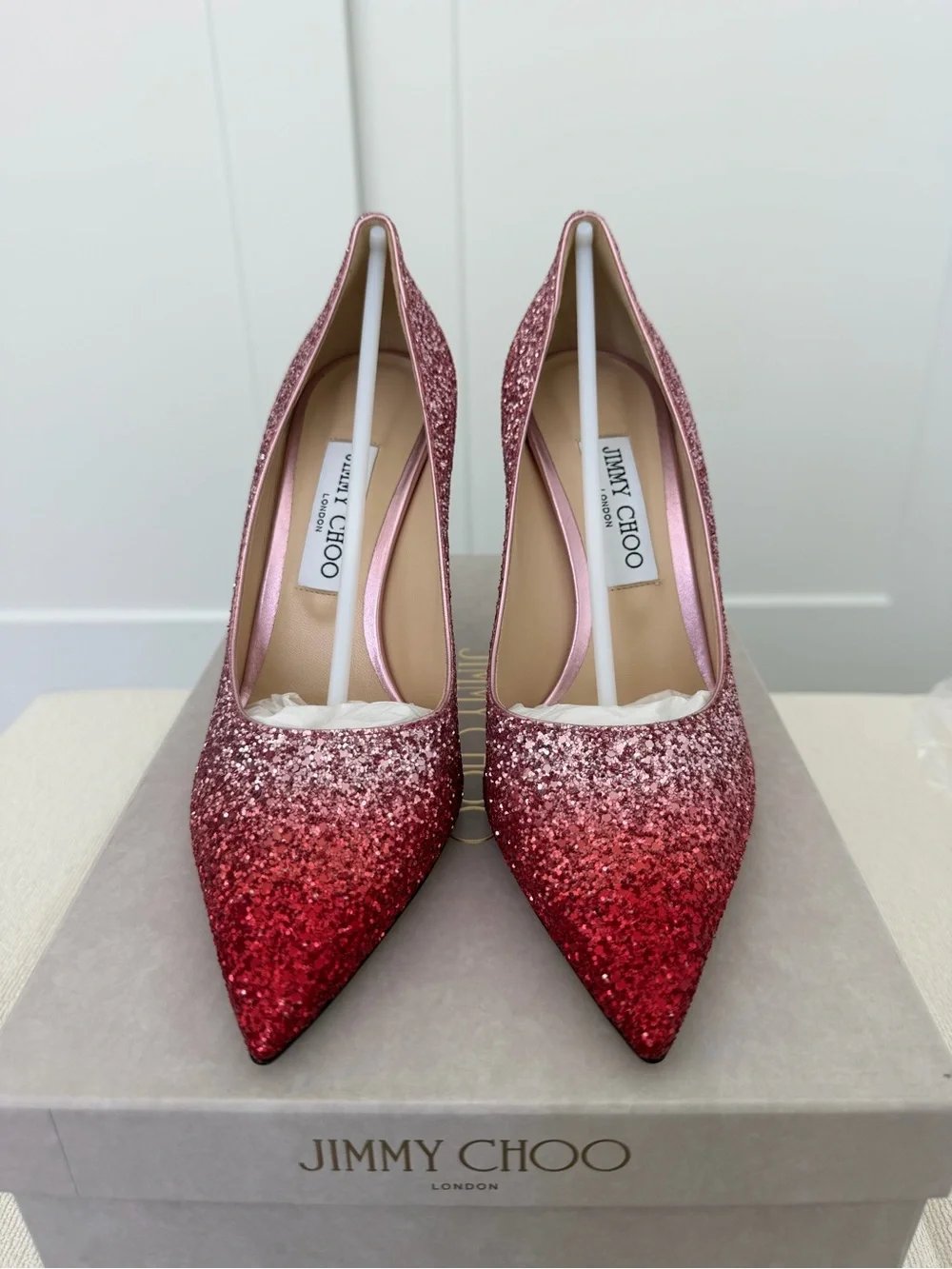 Jimmy Choo Love 100 Women's Glitter Gradient Pumps - Red/Pink - Picture 2 of 7
